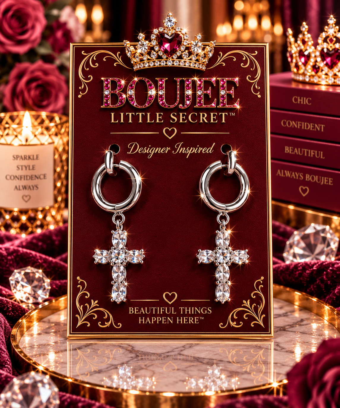 Crystal Cross Drop Hoops (16)