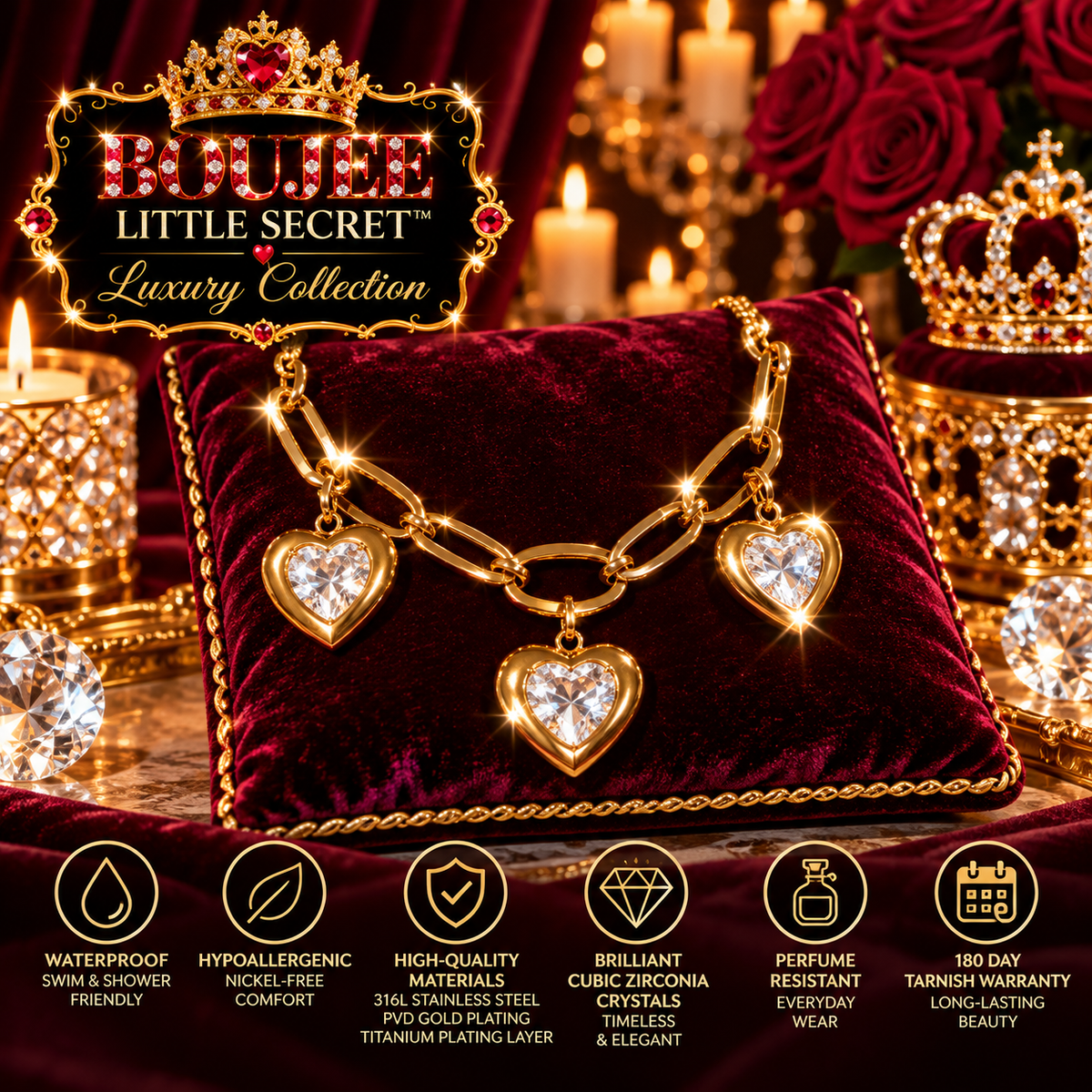 BLS Luxury Collection – Triple Heart Statement Necklace B6