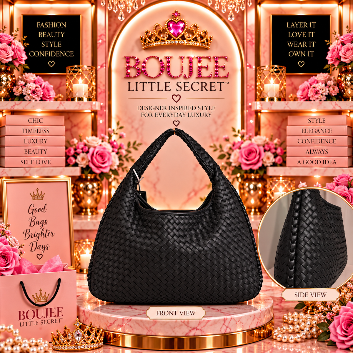 🤍🖤 The Black Woven Luxe Hobo