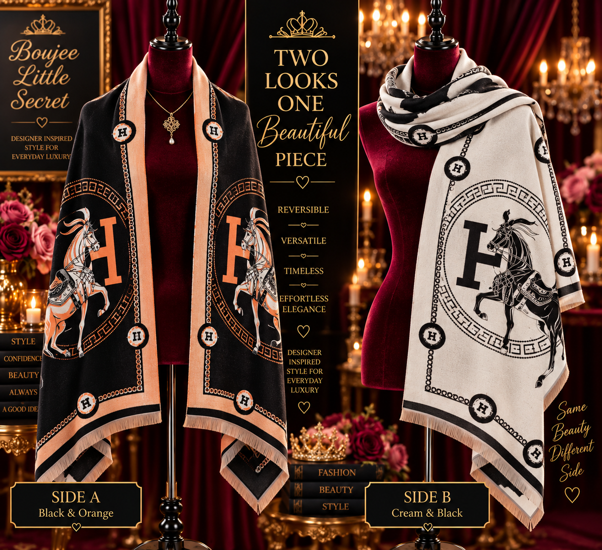 Equestrian Elegance Reversible Designer-Inspired Wrap