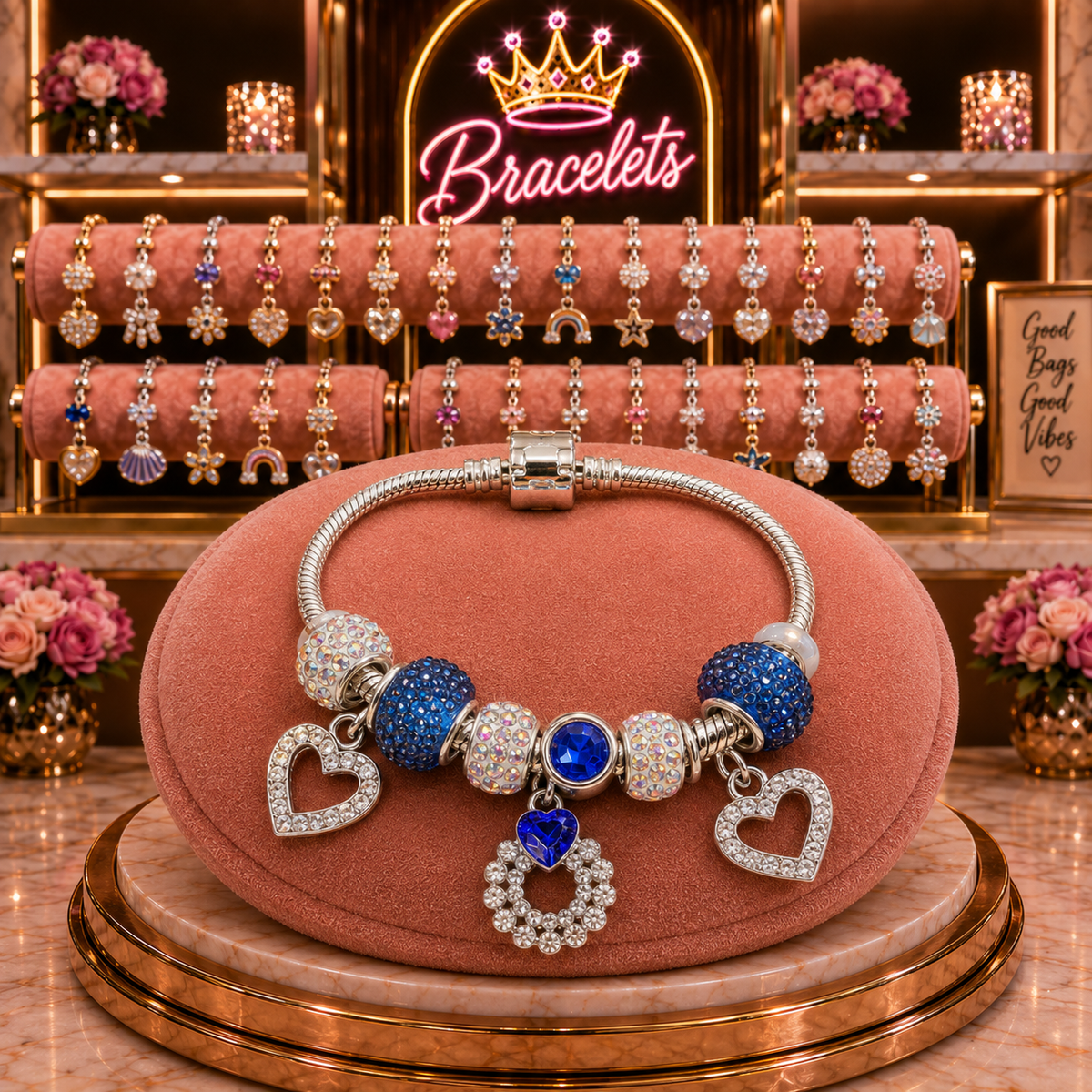 Sapphire Hearts Charm Bracelet - 969