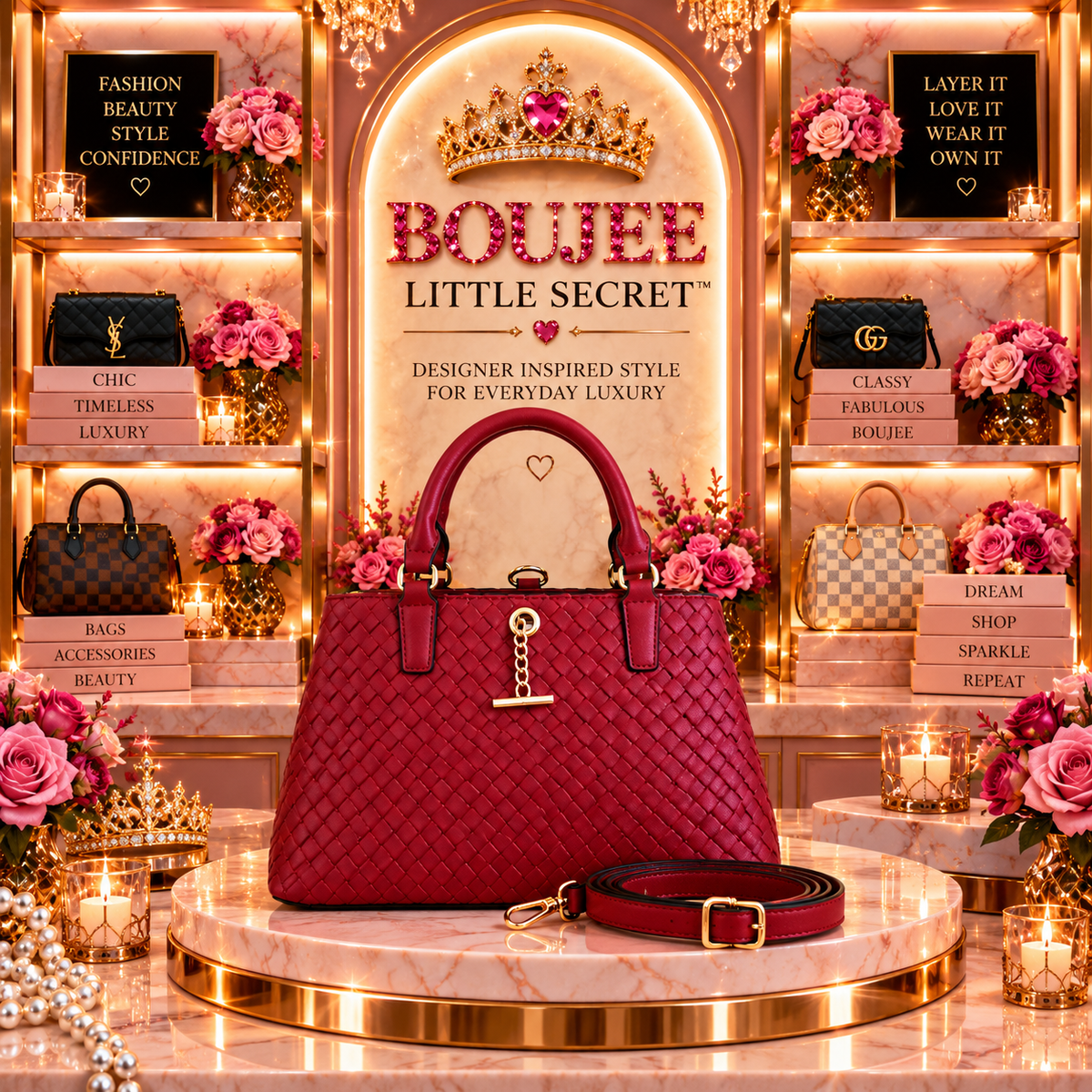 Crimson Luxe Woven Satchel