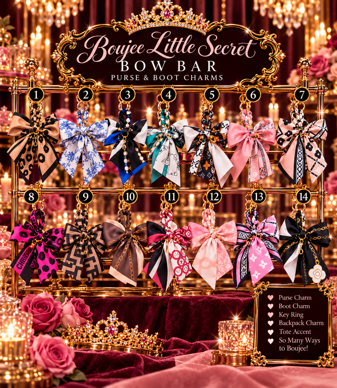 Boujee Bow Bar™ Purse & Boot Bow Charms – Collection 1