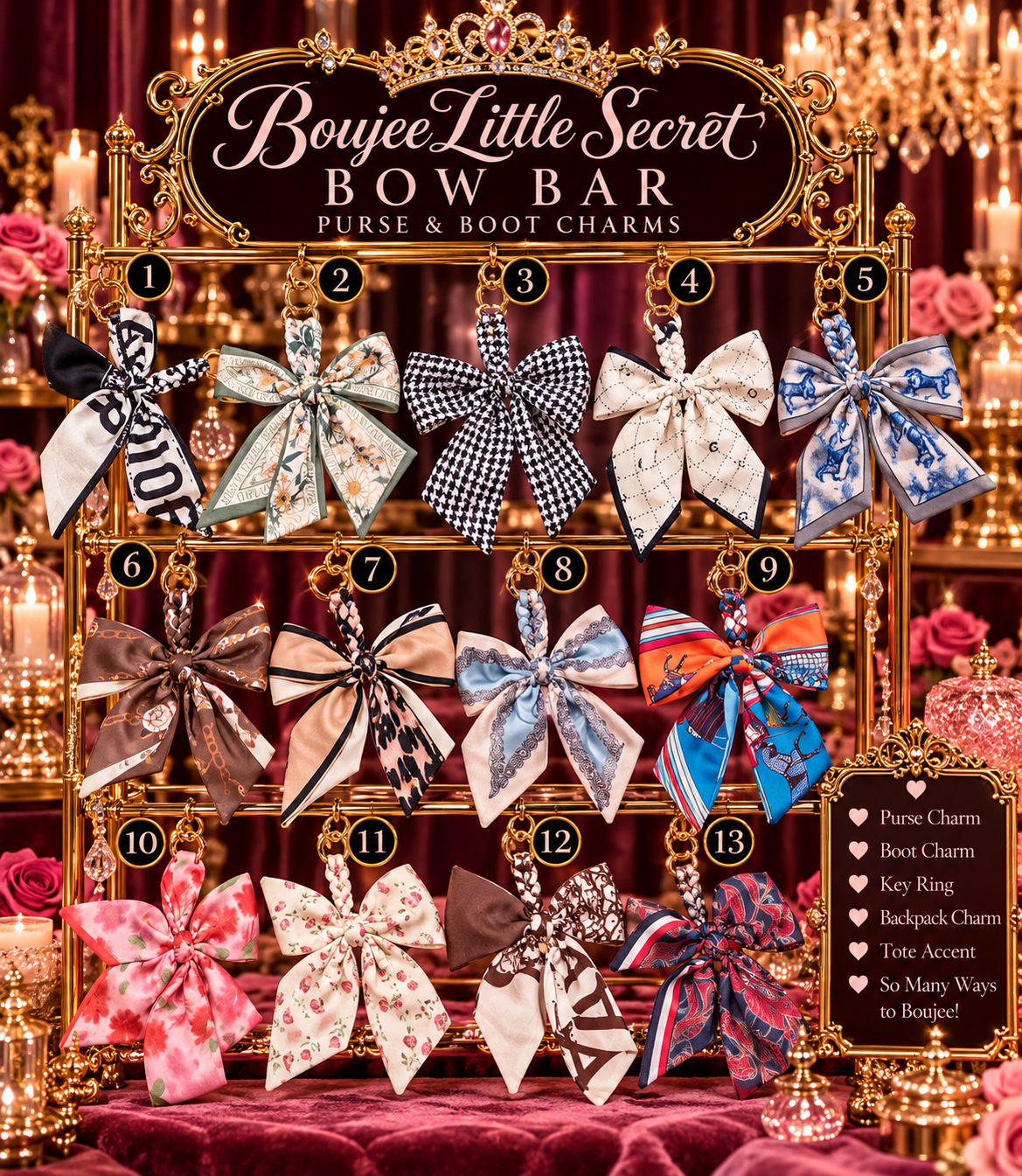 Boujee Bow Bar™ Purse & Boot Bow Charms – Collection 2