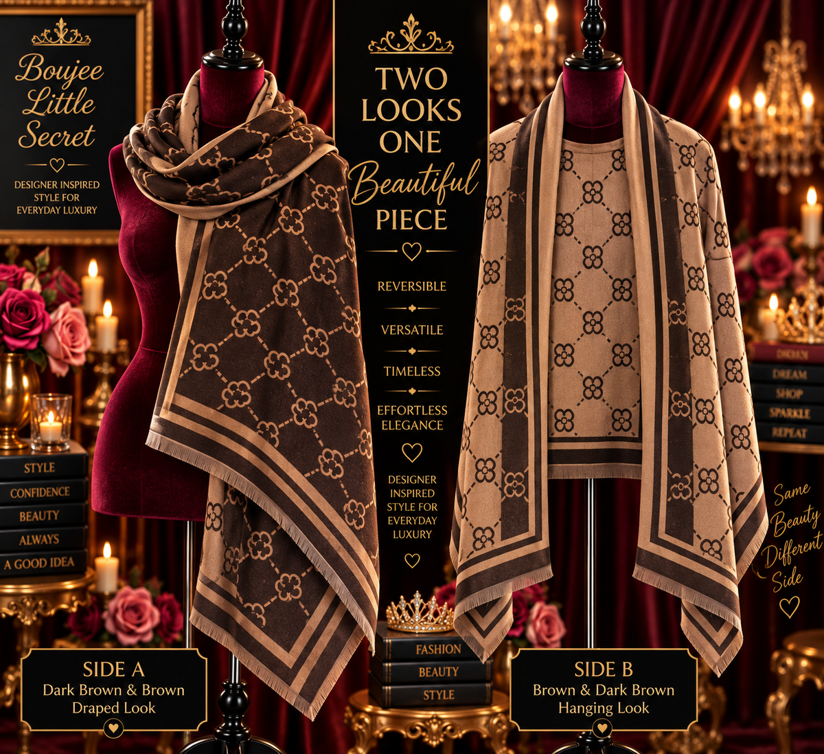 Mocha Luxe Reversible Designer-Inspired Wrap