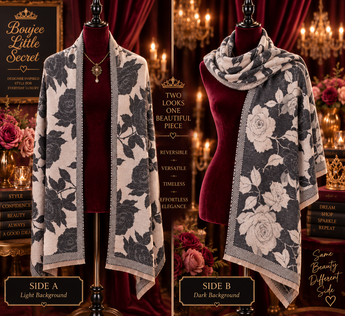 Midnight Rose Reversible Designer-Inspired Wrap