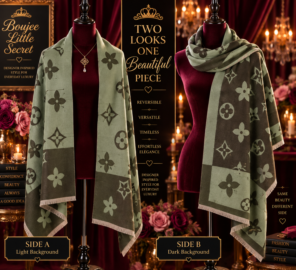 Olive Allure Reversible Designer-Inspired Wrap