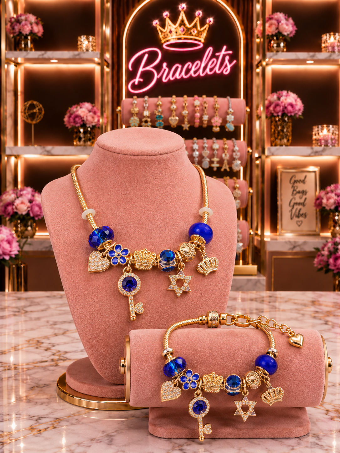 Royal Faith Charm Bracelet & Necklace Set - 860